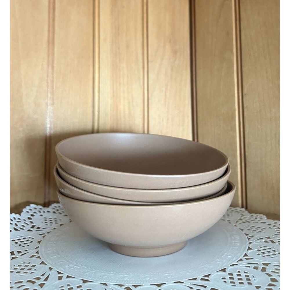 Vintage Texas-Ware Melamine Light Brown Set Of 4 Bowls Salad Luncheon BBQ Mid Ce